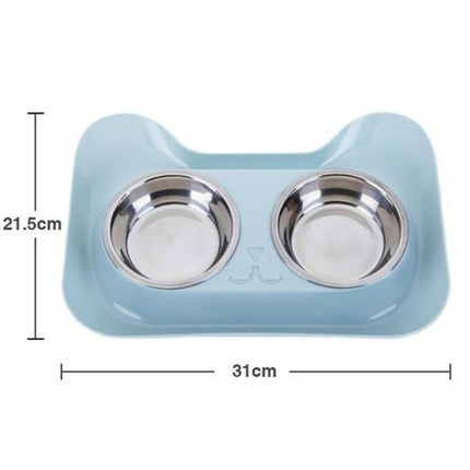 Stainless Steel Cat and Dog Double Bowl Leak-proof Drinking Water Pet Bowl(Pink)-garmade.com