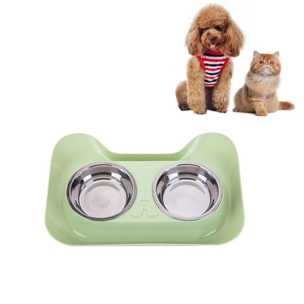 Stainless Steel Cat and Dog Double Bowl Leak-proof Drinking Water Pet Bowl(Green)-garmade.com