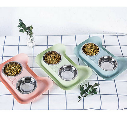 Stainless Steel Cat and Dog Double Bowl Leak-proof Drinking Water Pet Bowl(Green)-garmade.com