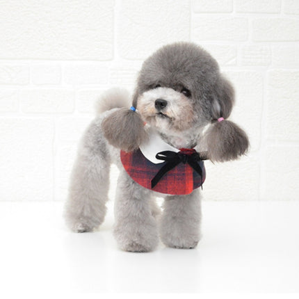 Dog Shawl Small Cloak Pet Bow Ttie Saliva Towel Pet Accessories, Size:S(Red Grid)-garmade.com