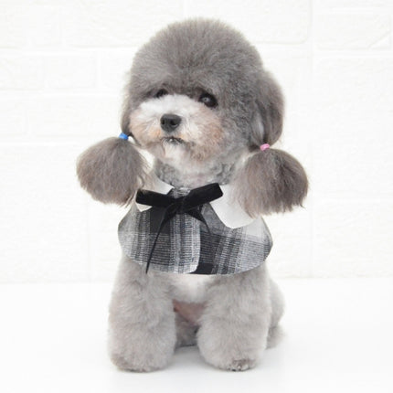 Dog Shawl Small Cloak Pet Bow Ttie Saliva Towel Pet Accessories, Size:S(Black White Grid)-garmade.com