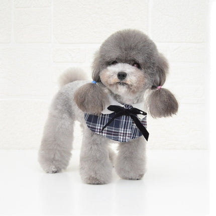 Dog Shawl Small Cloak Pet Bow Ttie Saliva Towel Pet Accessories, Size:S(Navy Blue Grid)-garmade.com