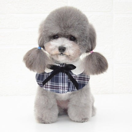 Dog Shawl Small Cloak Pet Bow Ttie Saliva Towel Pet Accessories, Size:M(Navy Blue Grid)-garmade.com