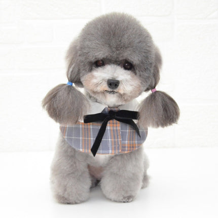 Dog Shawl Small Cloak Pet Bow Ttie Saliva Towel Pet Accessories, Size:L(Gray Yellow Grid)-garmade.com