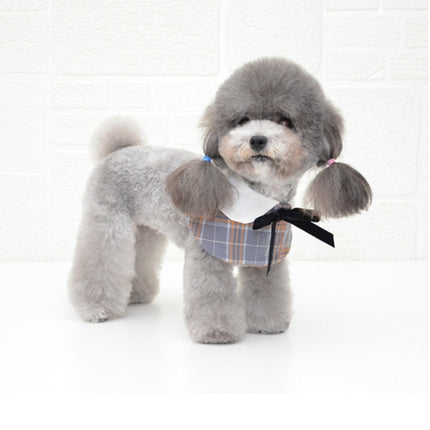 Dog Shawl Small Cloak Pet Bow Ttie Saliva Towel Pet Accessories, Size:L(Gray Yellow Grid)-garmade.com