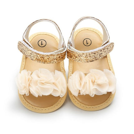 Flowers Baby Girls Shoes Anti-slip Sandals Prewalkers Walking Shoes Beach Sandals(Gold)-garmade.com