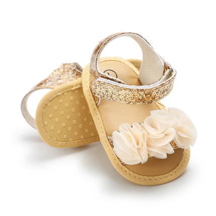 Flowers Baby Girls Shoes Anti-slip Sandals Prewalkers Walking Shoes Beach Sandals(Gold)-garmade.com