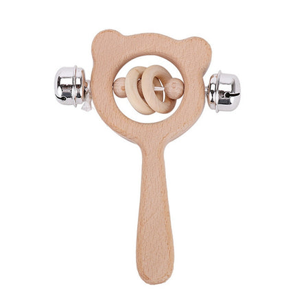 Baby Puzzle Early Education Hand Rattle Wooden Toy(Bear Bell)-garmade.com