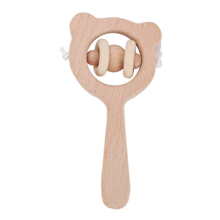 Baby Puzzle Early Education Hand Rattle Wooden Toy(Bear Big Bead)-garmade.com