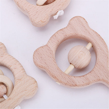 Baby Puzzle Early Education Hand Rattle Wooden Toy(Bear Big Bead)-garmade.com