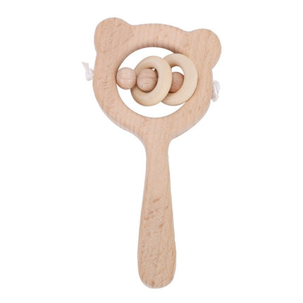 Baby Puzzle Early Education Hand Rattle Wooden Toy(Bear Small Bead)-garmade.com