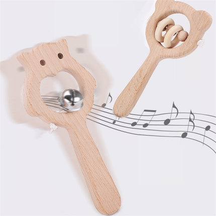 Baby Puzzle Early Education Hand Rattle Wooden Toy(Bear Single Bead)-garmade.com