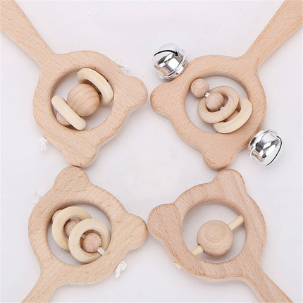 Baby Puzzle Early Education Hand Rattle Wooden Toy(Bear Single Bead)-garmade.com
