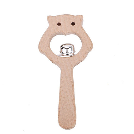 Baby Puzzle Early Education Hand Rattle Wooden Toy(Owl Bell)-garmade.com