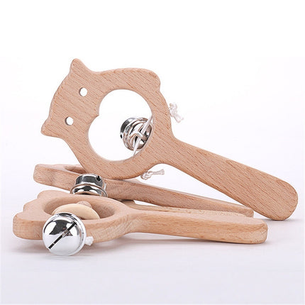 Baby Puzzle Early Education Hand Rattle Wooden Toy(Owl Bell)-garmade.com