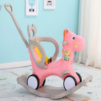 Baby Rocking Chair Baby Rocking Horse Wooden Multifunctional Musical Ride On Toys(Pink)-garmade.com