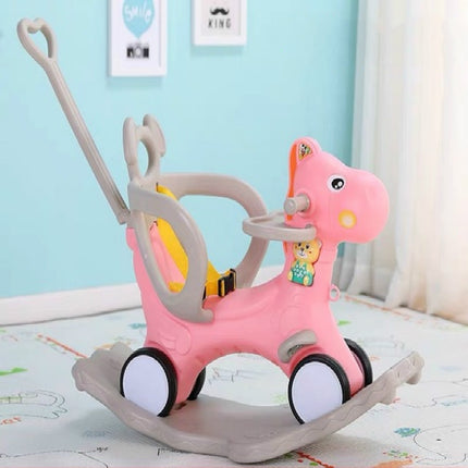 Baby Rocking Chair Baby Rocking Horse Wooden Multifunctional Musical Ride On Toys(Pink with Dinner Plate)-garmade.com