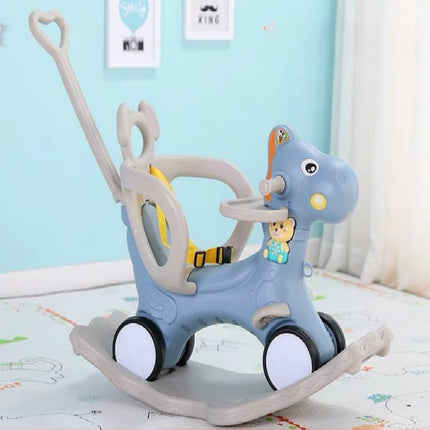 Baby Rocking Chair Baby Rocking Horse Wooden Multifunctional Musical Ride On Toys(Blue with Dinner Plate)-garmade.com