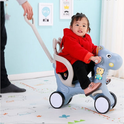 Baby Rocking Chair Baby Rocking Horse Wooden Multifunctional Musical Ride On Toys(Blue with Dinner Plate)-garmade.com
