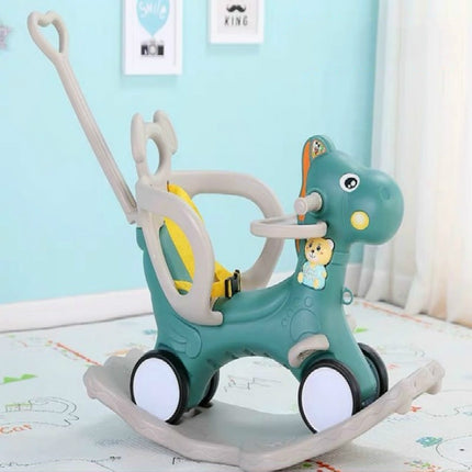Baby Rocking Chair Baby Rocking Horse Wooden Multifunctional Musical Ride On Toys(Green with Dinner Plate)-garmade.com