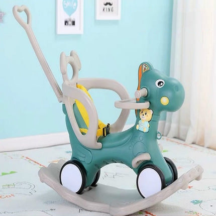 Baby Rocking Chair Baby Rocking Horse Wooden Multifunctional Musical Ride On Toys(Green with Dinner Plate)-garmade.com