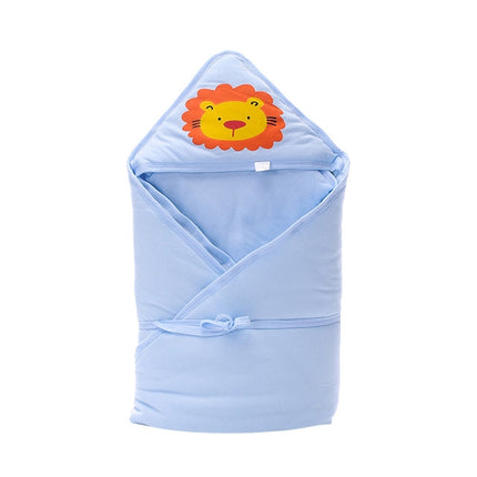 Baby Blanket Cartoon Animal Print Newborn Swaddle Hooded Wrap(Light Blue)-garmade.com
