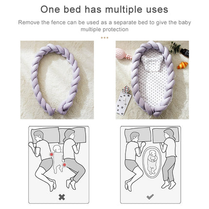 Cotton Woven Folding Portable Crib Bed Bionic Removable and Washable Manual Fence Three-dimensional Protective Crib(White light gray pink)-garmade.com