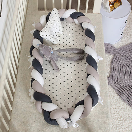 Cotton Woven Folding Portable Crib Bed Bionic Removable and Washable Manual Fence Three-dimensional Protective Crib(White Coffee Black)-garmade.com