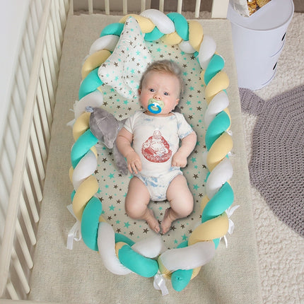 Cotton Woven Folding Portable Crib Bed Bionic Removable and Washable Manual Fence Three-dimensional Protective Crib(White Yellow Blue)-garmade.com