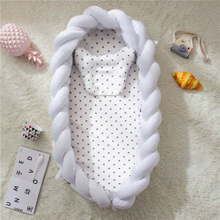 Cotton Woven Folding Portable Crib Bed Bionic Removable and Washable Manual Fence Three-dimensional Protective Crib(White)-garmade.com