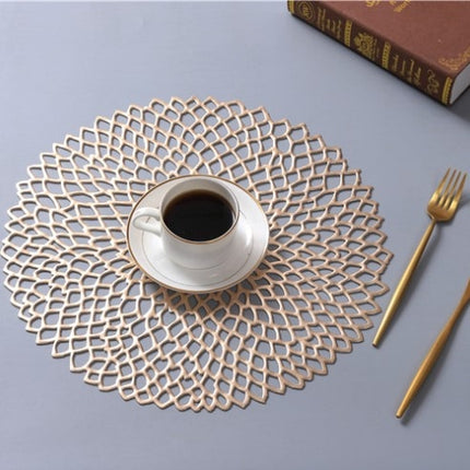 2 PCS Table Bowl Mats Home Decor Placemat For Dining Table PVC Plastic Hollow Insulation Round Baroque Mediterranean Coaster Pads(Gold)-garmade.com