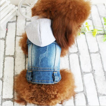 Retro Personality Denim Small Vest Pet Dog Clothes Pet Jacket, Size:M(With Hat)-garmade.com