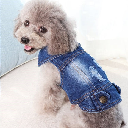 Retro Personality Denim Small Vest Pet Dog Clothes Pet Jacket, Size:XS(Dark Blue)-garmade.com