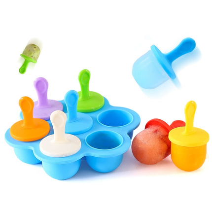 Silicone Mini Ice Pops Mold Ice Cream Ball Lolly Maker Popsicle Molds Baby DIY Food Supplement Tool(Blue)-garmade.com