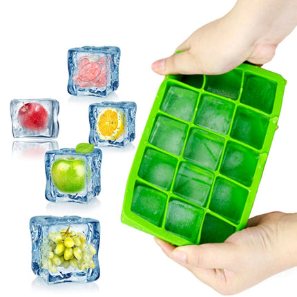 15 Grids DIY Big Ice Cube Mold Square Shape Silicone Ice Tray Fruit Ice Cream Maker(Green)-garmade.com
