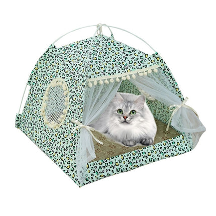 Four Seasons Universal Cat Small Dog Tent Removable and Washable Cat Litter Pet Nest, Size:M(Leopard Grain Green)-garmade.com