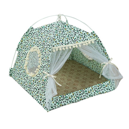 Four Seasons Universal Cat Small Dog Tent Removable and Washable Cat Litter Pet Nest, Size:M(Leopard Grain Green)-garmade.com