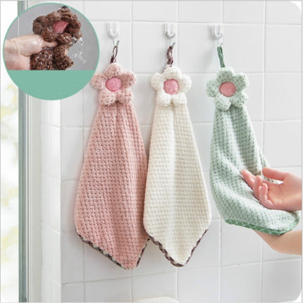 Coral Velvet Flower Hand Towels Cleaning Cloth Absorbent Dishcloth(Green)-garmade.com