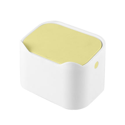 Mini Creative Bedside Table Coffee Table with Lid Press Desktop Trash Can(White Yellow)-garmade.com
