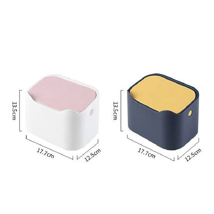 Mini Creative Bedside Table Coffee Table with Lid Press Desktop Trash Can(White Yellow)-garmade.com