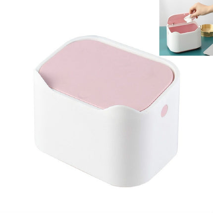 Mini Creative Bedside Table Coffee Table with Lid Press Desktop Trash Can(White Pink)-garmade.com