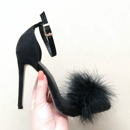 Plush Peep-Toe High Heels, Size:39(Black)-garmade.com