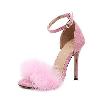 Plush Peep-Toe High Heels, Size:39(Pink)-garmade.com