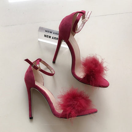 Plush Peep-Toe High Heels, Size:39(Wine Red)-garmade.com