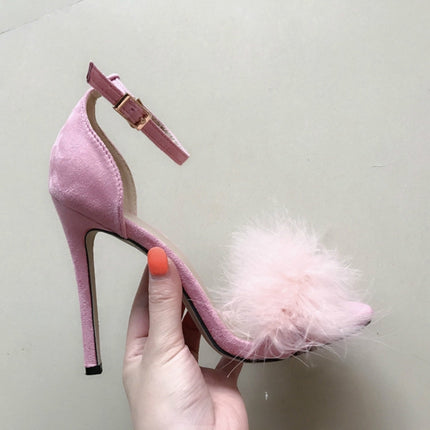 Plush Peep-Toe High Heels, Size:40(Pink)-garmade.com