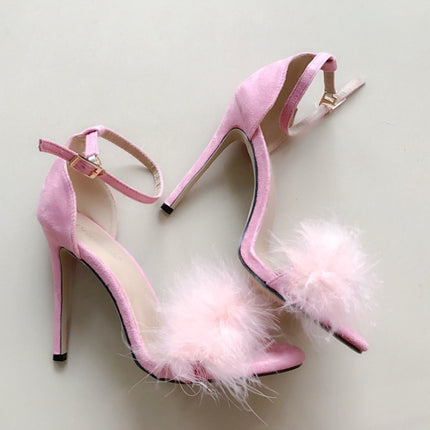 Plush Peep-Toe High Heels, Size:40(Pink)-garmade.com
