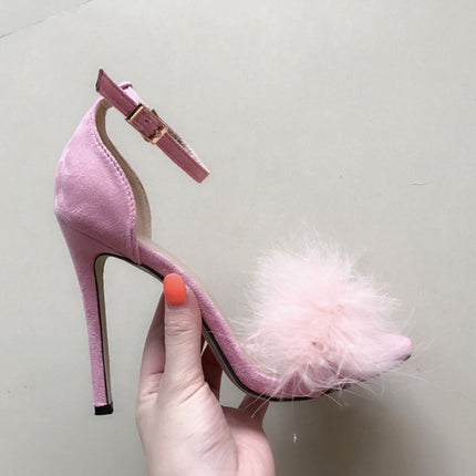 Plush Peep-Toe High Heels, Size:41(Pink)-garmade.com