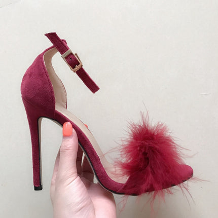 Plush Peep-Toe High Heels, Size:41(Wine Red)-garmade.com