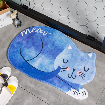 Cartoon Sleeping Cat Bath Mat Bathroom Carpets Toilet Anti-slip Floor Mat, Size:40X60CM(Blue)-garmade.com