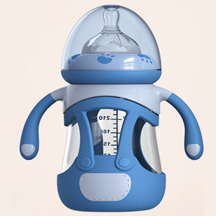 High Borosilicate Glass Baby Bottle with Silicone Sleeve, Capacity:240ml(Blue)-garmade.com